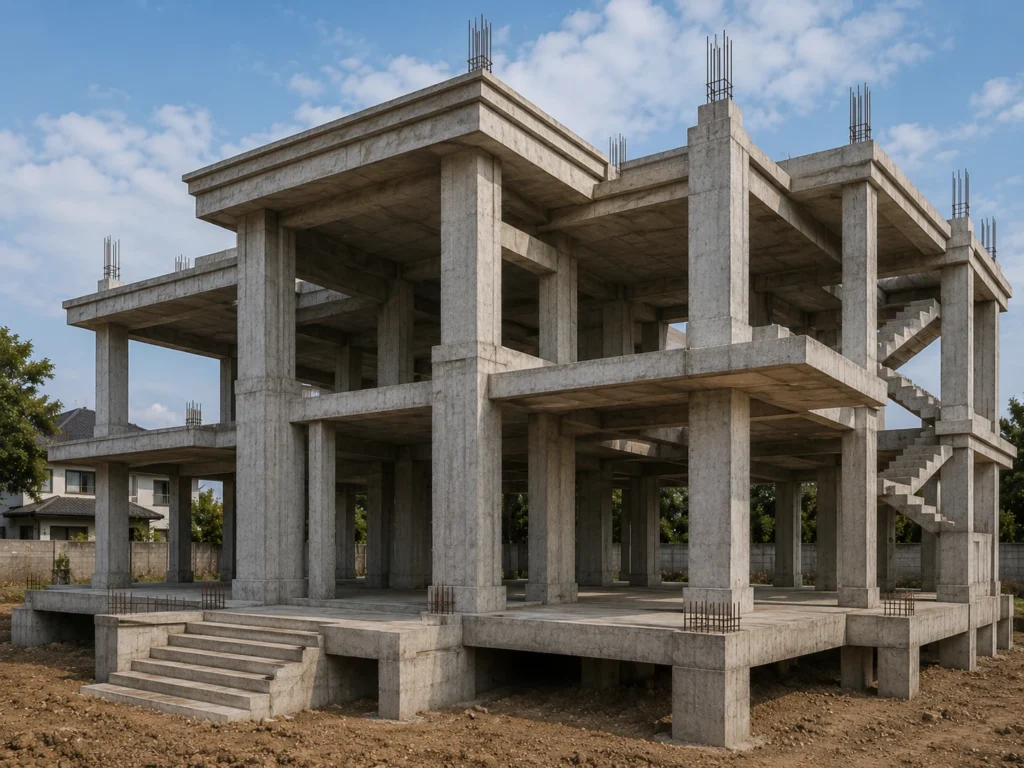 Bangunan beton yang belum selesai dan sedang dalam pembangunan.