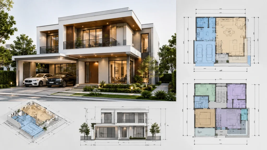 Papan presentasi desain arsitektur modern