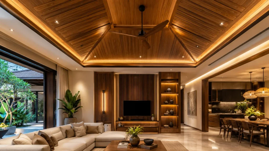Desain Plafon Kayu Premium untuk Rumah Tropis Modern