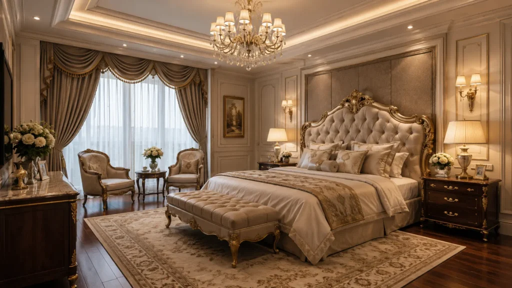 Kamar tidur mewah bergaya neoklasik