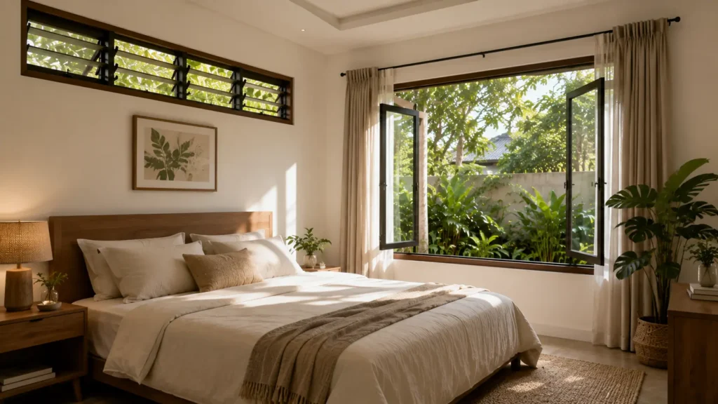 Kamar tidur modern dengan cahaya alami