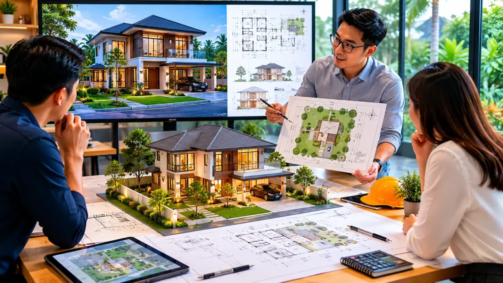 Presentasi desain rumah modern di kantor