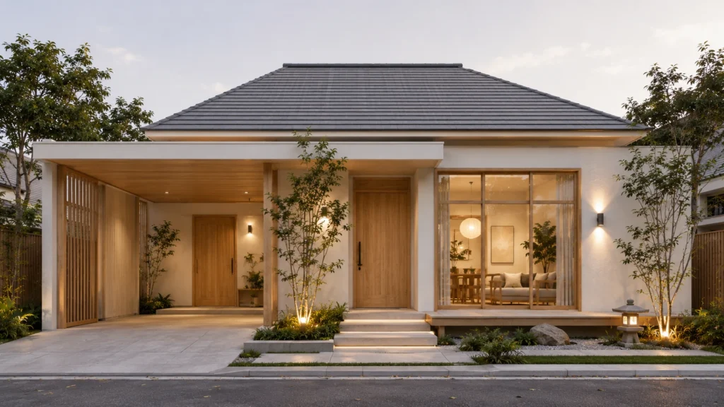 Rumah minimalis dengan cahaya sore