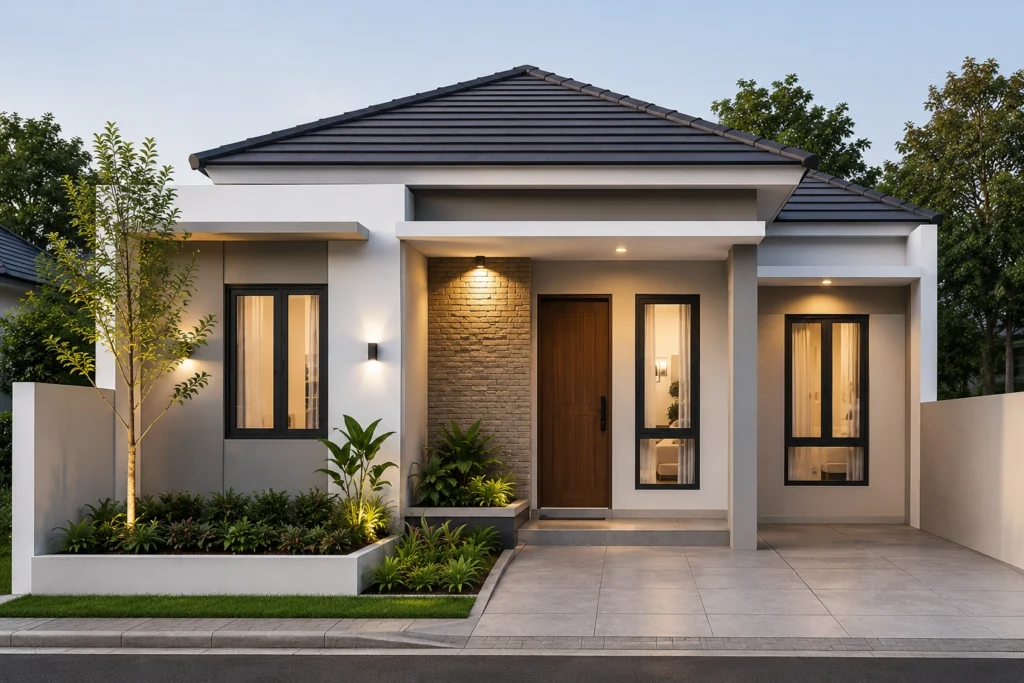 Rumah modern minimalis di senja hari