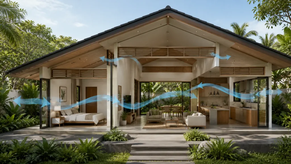 Rumah tropis modern dengan ventilasi alami