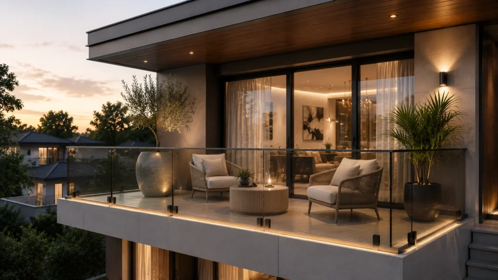 balkon saat matahari terbenam