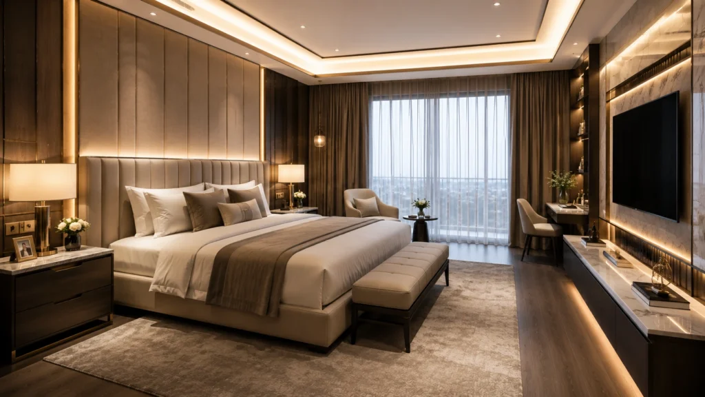 desain kamar tidur hotel style luxury