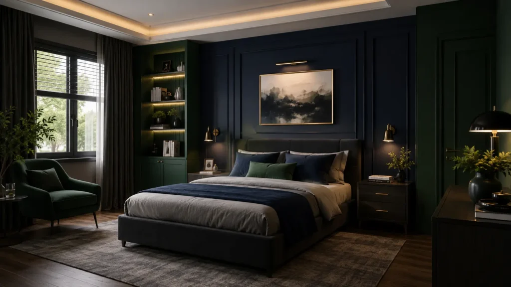 kamar sentuhan hijau navy elegan