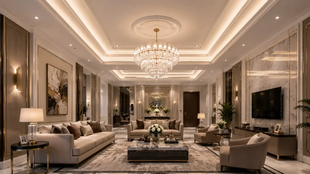 plafon gypsum mewah dengan hidden lighting