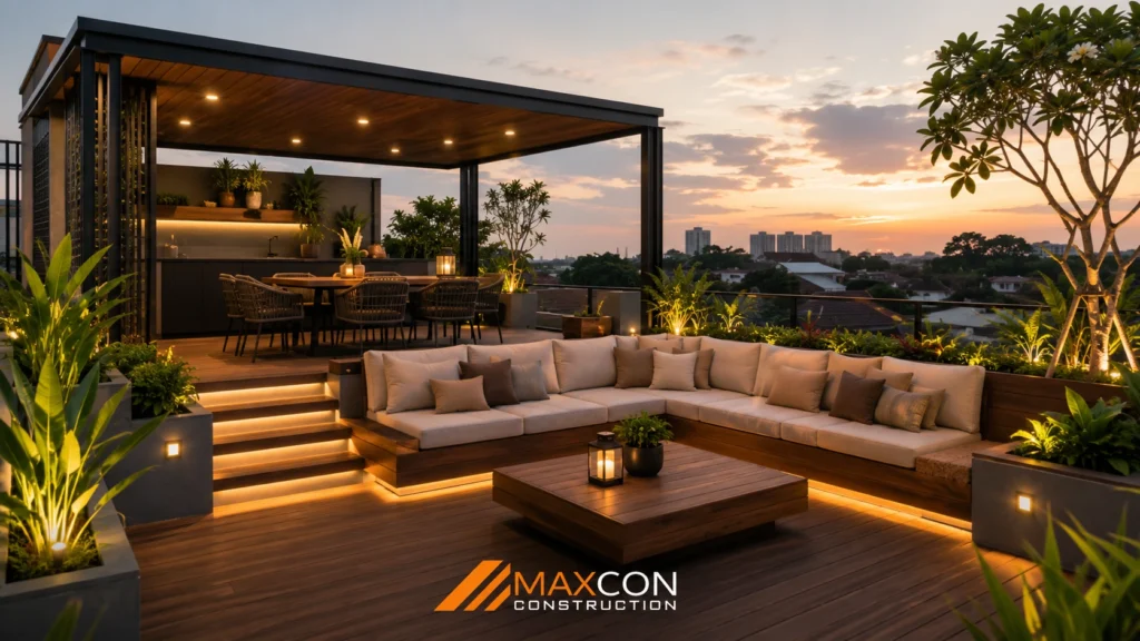 area bersantai rooftop minimalis