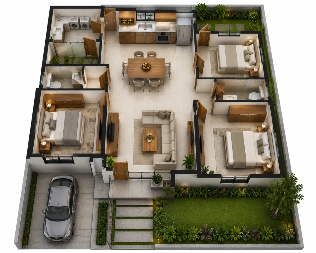 denah rumah 3 kamar