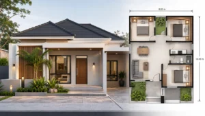 denah rumah 8x10 3 kamar tidur