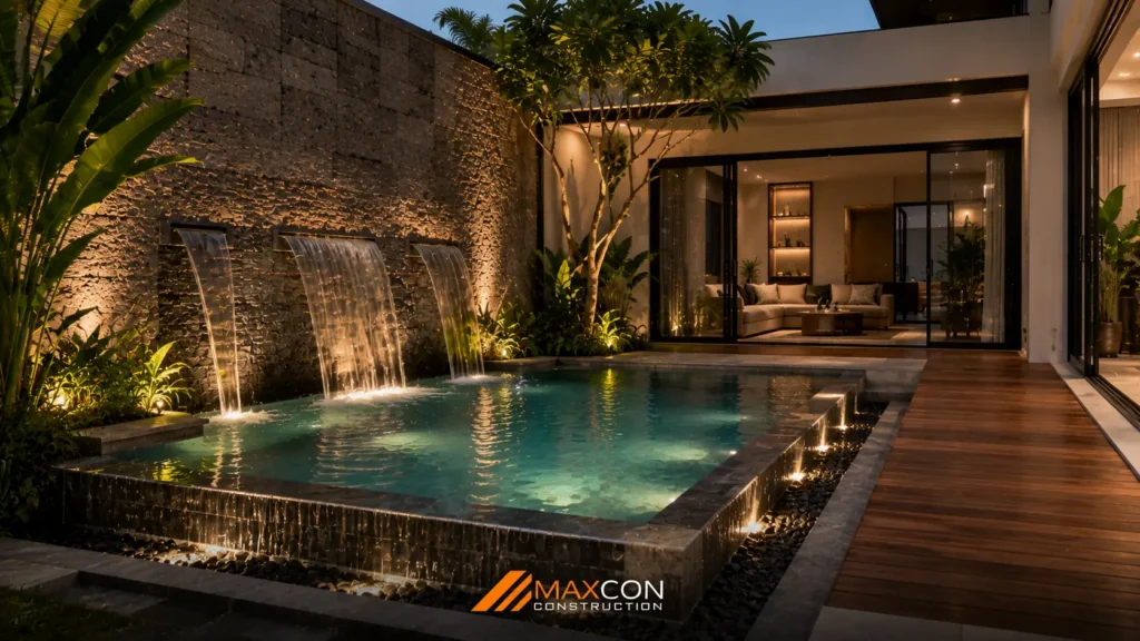 kolam renang mini infinity waterfall modern