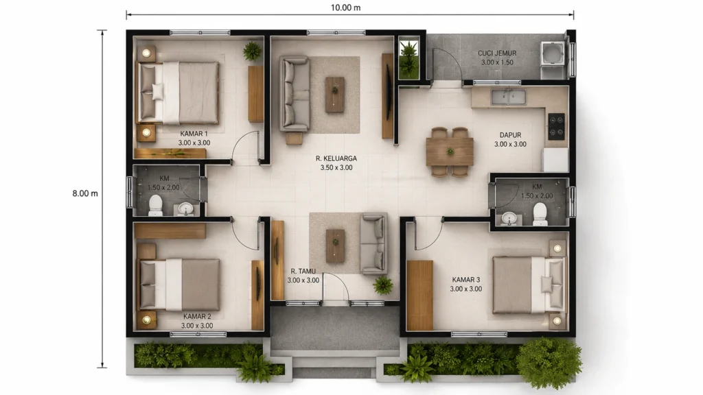 layout rumah 8x10