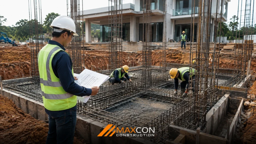 Pemasangan Tulangan Pondasi Rumah 3 Lantai