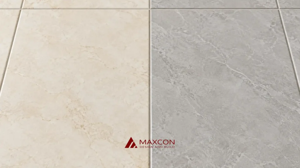 Contoh warna keramik dapur netral krem dan abu-abu muda