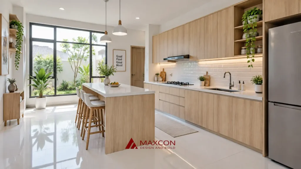 Dapur minimalis dengan warna keramik dapur putih agar ruang terasa luas
