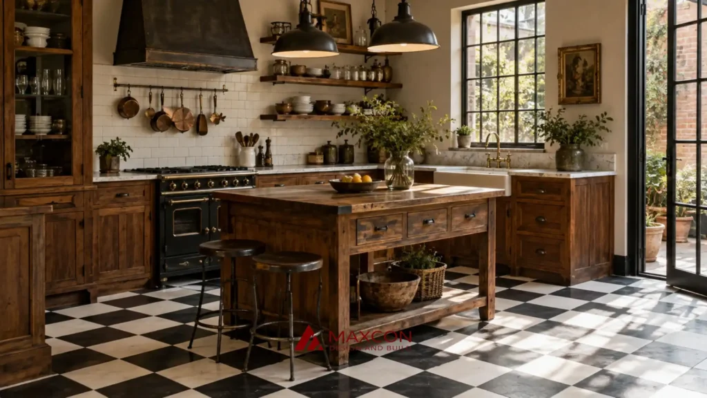 Kombinasi warna keramik dapur hitam putih motif papan catur