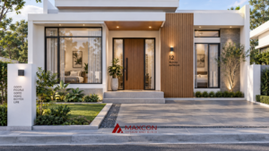 Tampak depan denah rumah 3 kamar ukuran 7x10 gaya minimalis modern